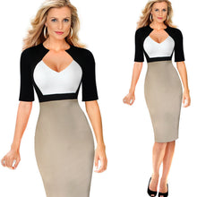 Elegant Woman V Neck High Waist Slimming Cotton Tunic Office Pencil Dress 1STL ELY