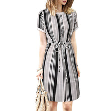 Europe Style Striped Woman OL Office Dress Slim Formal Dresses for Work Elegant O Neck Mini Sashes Vestidos Fors Oficina ELY