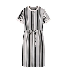 Europe Style Striped Woman OL Office Dress Slim Formal Dresses for Work Elegant O Neck Mini Sashes Vestidos Fors Oficina ELY