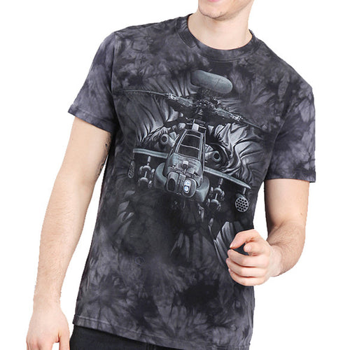 Europe and US Casual T-shirt Men's Cotton Round Collar T-shirt with 3D Tie-Dyed Helicopter Pattern ELY