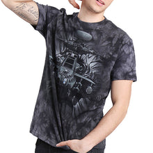 Europe and US Casual T-shirt Men's Cotton Round Collar T-shirt with 3D Tie-Dyed Helicopter Pattern ELY