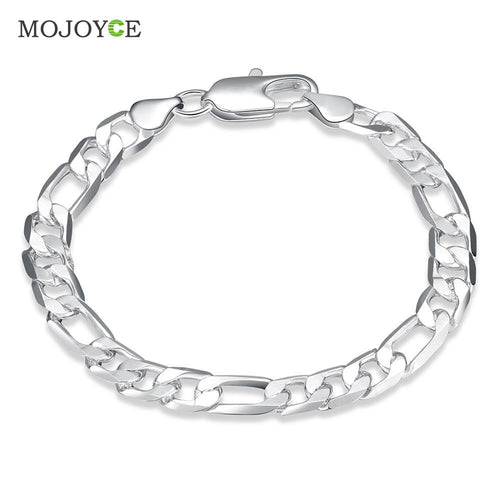 Exquisite Bracelet 8MM Man Elegant Silver Plated Bangle Chain Bracelet Shrimp Buckle Jewelry ELY
