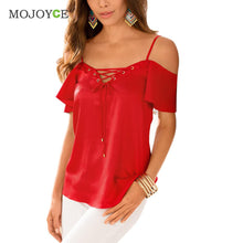 Faashion Pure Colour Women Blouse V-neck Bust Bandage Off-shoulder Short Sleeve Tank Tops Cross Strap Crop Top Blusa 1STL ELY