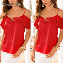 Faashion Pure Colour Women Blouse V-neck Bust Bandage Off-shoulder Short Sleeve Tank Tops Cross Strap Crop Top Blusa 1STL ELY