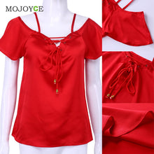 Faashion Pure Colour Women Blouse V-neck Bust Bandage Off-shoulder Short Sleeve Tank Tops Cross Strap Crop Top Blusa 1STL ELY