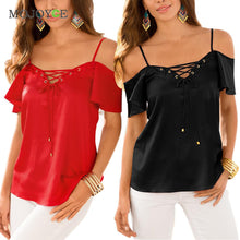 Faashion Pure Colour Women Blouse V-neck Bust Bandage Off-shoulder Short Sleeve Tank Tops Cross Strap Crop Top Blusa 1STL ELY