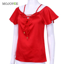 Faashion Pure Colour Women Blouse V-neck Bust Bandage Off-shoulder Short Sleeve Tank Tops Cross Strap Crop Top Blusa 1STL ELY