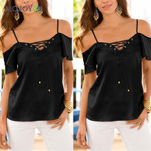 Faashion Pure Colour Women Blouse V-neck Bust Bandage Off-shoulder Short Sleeve Tank Tops Cross Strap Crop Top Blusa 1STL ELY