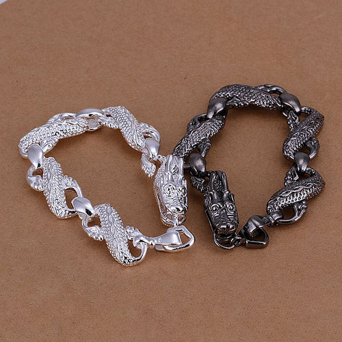 silver plated black white dragon jewelry sets silver-plated bracelets SMTS 96 ELY