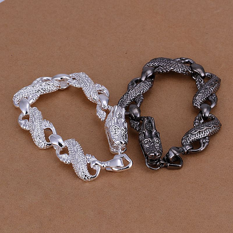 silver plated black white dragon jewelry sets silver-plated bracelets SMTS 96 ELY