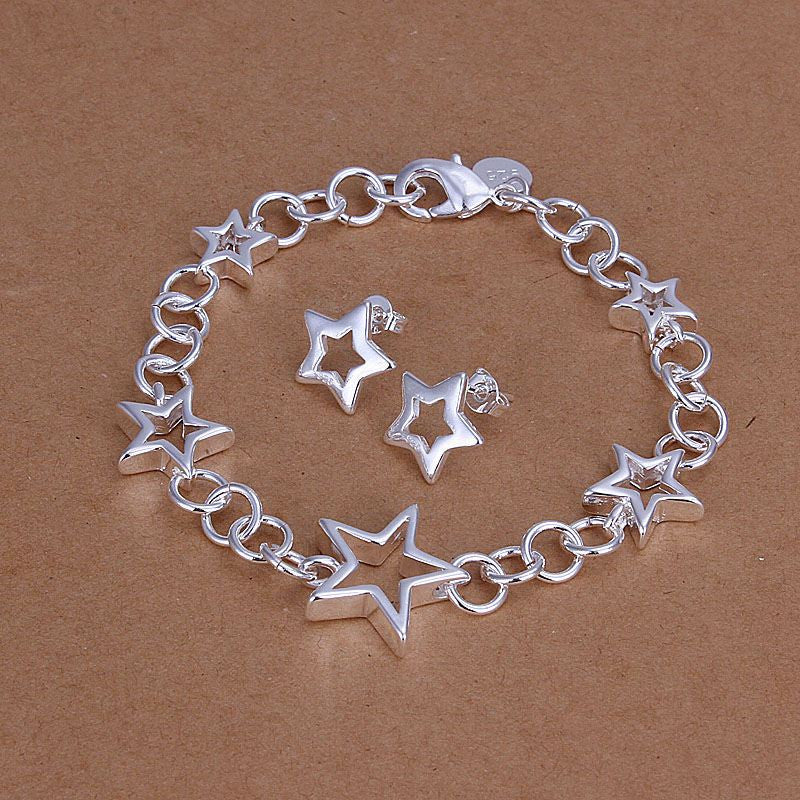 silver plated see star jewelry sets necklace bracelet bangle earring ring SMTS176 ELY
