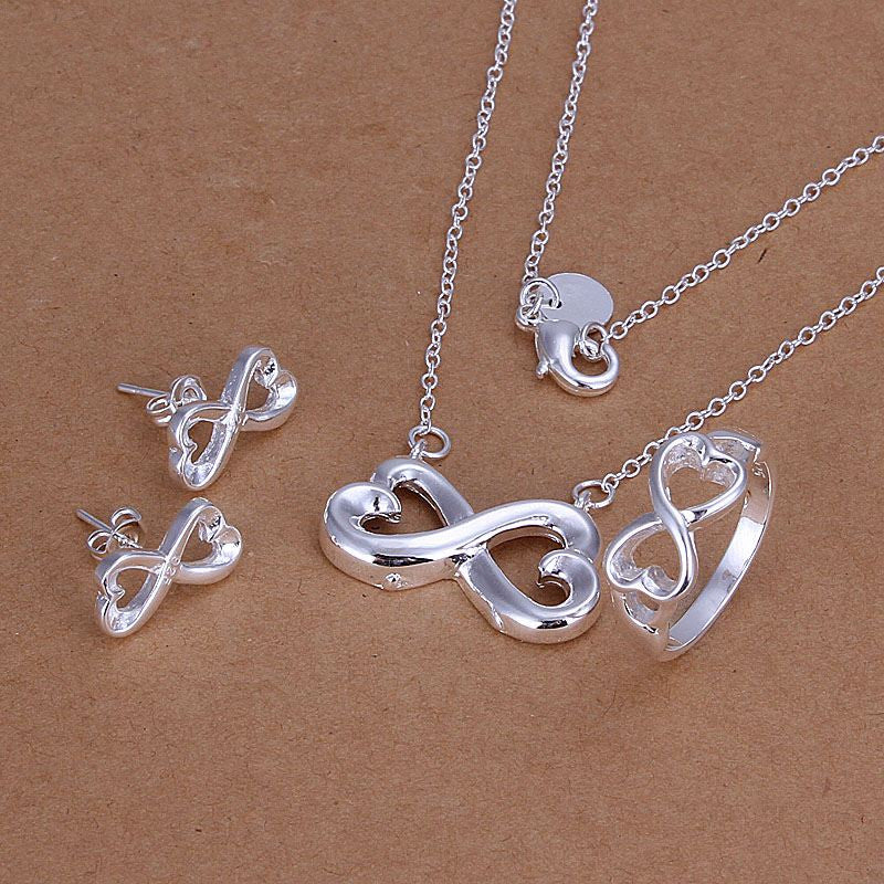silver plated tie jewelry sets necklace bracelet bangle earring ring SMTS171 ELY