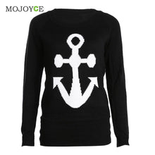 Fahion Long Sleeve Sweatershirt Women Anchor Print Blends Knitted Pullover Casual Black Warm Hoodie Women Tops 1STL ELY