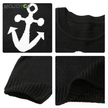 Fahion Long Sleeve Sweatershirt Women Anchor Print Blends Knitted Pullover Casual Black Warm Hoodie Women Tops 1STL ELY