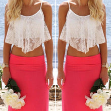 False 2 Pieces Women Solid Lace Crochet Floral Crop Tops Irregular Bralette Bralet White Mini Vest Tank Tops Cropped Feminino ELY