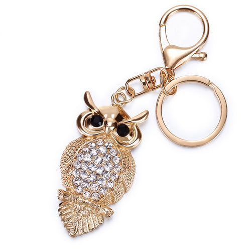 Famous Brand Rhinestone Owl Women Keychain Bag Pendant Chic Crystal Car Key Chain Ring Holder Jewelry ELY