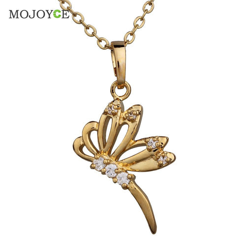 18K Gold Plated Drgonfly with Shinging Zircon Pendant Necklace 1STL ELY