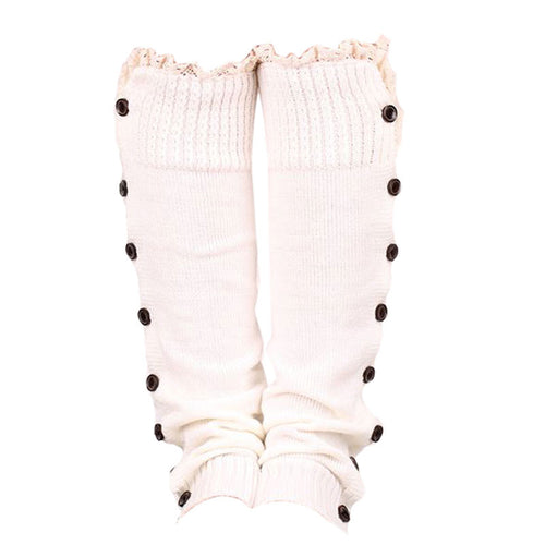 52cm Trendy Knitted Button Lace Leg Warmers Trim Boot Cuffs knee Socks Leg Warmers All-match 6 Colors ELY
