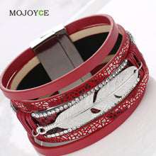 Alloy Feather Leaves Wide Magnetic Leather Bracelets Multilayer Bracelets Jewelry 1STL ELY