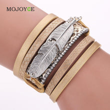 Alloy Feather Leaves Wide Magnetic Leather Bracelets Multilayer Bracelets Jewelry 1STL ELY