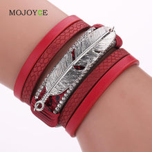 Alloy Feather Leaves Wide Magnetic Leather Bracelets Multilayer Bracelets Jewelry 1STL ELY