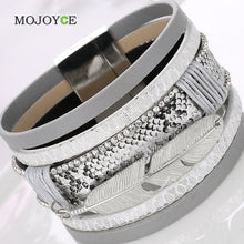 Alloy Feather Leaves Wide Magnetic Leather Bracelets Multilayer Bracelets Jewelry 1STL ELY