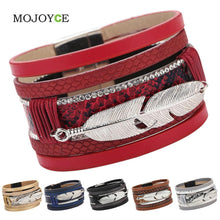 Alloy Feather Leaves Wide Magnetic Leather Bracelets Multilayer Bracelets Jewelry 1STL ELY