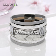 Alloy Feather Leaves Wide Magnetic Leather Bracelets Multilayer Bracelets Jewelry 1STL ELY