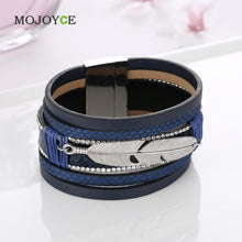 Alloy Feather Leaves Wide Magnetic Leather Bracelets Multilayer Bracelets Jewelry 1STL ELY