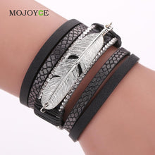 Alloy Feather Leaves Wide Magnetic Leather Bracelets Multilayer Bracelets Jewelry 1STL ELY