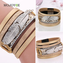 Alloy Feather Leaves Wide Magnetic Leather Bracelets Multilayer Bracelets Jewelry 1STL ELY