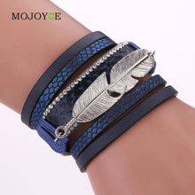 Alloy Feather Leaves Wide Magnetic Leather Bracelets Multilayer Bracelets Jewelry 1STL ELY