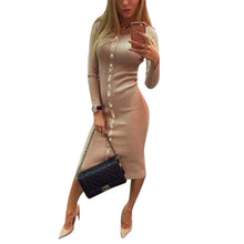 Knitted Women Dress Long Sleeve Blue Vestidos Long Slim Aiutumn Office Dress Vestido de festa ELY