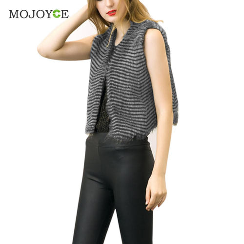 Fur Vest Slim Wavy Gray Faux Fox Vest Women Jacket Waistcoat Femme Ladies Vests Sleeveless Outerwear ELY