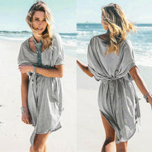 Big Size Loose Batwing Sleeve Irregular Dolman Dress With Belt O-Neck Solid Color Beach Dress 1STL ELY