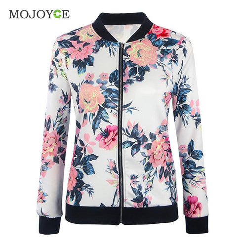 Biker Jacket Celebrity Camo Flower Floral Print Bomber Jacket Women Outwear Coats Women Basic Coats jaqueta feminina ELY
