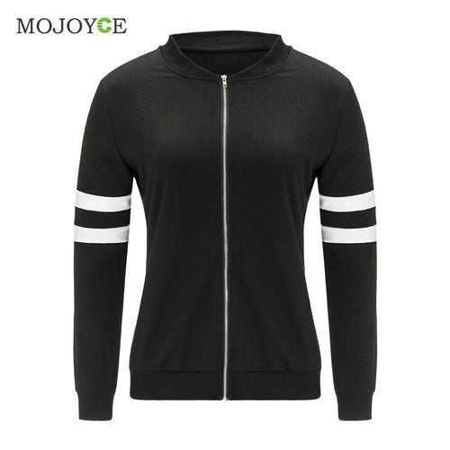 Black White Bomber Jacket Women Zip Up Biker Jacket Casual Interloop Long Sleeves Women Jacket Coat jaqueta feminina ELY