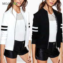 Black White Bomber Jacket Women Zip Up Biker Jacket Casual Interloop Long Sleeves Women Jacket Coat jaqueta feminina ELY