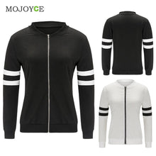 Black White Bomber Jacket Women Zip Up Biker Jacket Casual Interloop Long Sleeves Women Jacket Coat jaqueta feminina ELY