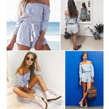 Blue Striped Jumpsuit Women Short Tassel Combinaison Short Femme Jumpsuits Rompers Womens Jumpsuit Combinaison Femme ELY