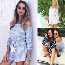 Blue Striped Jumpsuit Women Short Tassel Combinaison Short Femme Jumpsuits Rompers Womens Jumpsuit Combinaison Femme ELY