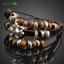 Bronze Cross Beads Multilayer Braid Bracelet String Bangle 1STL ELY