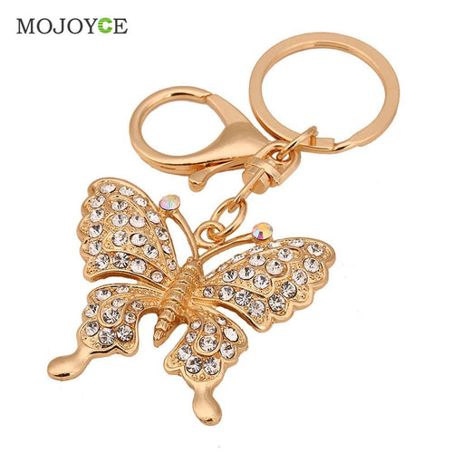 Butterfly Rhinestone Keychain Alloy Key Holder Chain Ring Car Pendant Key Ring for Women Bag ELY