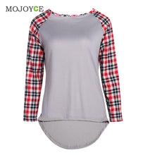 Casual Round Neck T Shirt Women Tops Plaids Check Blusa Long Sleeve T Shirt Plus Size 1STL ELY
