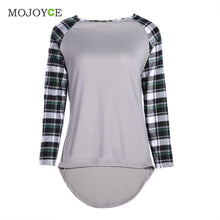 Casual Round Neck T Shirt Women Tops Plaids Check Blusa Long Sleeve T Shirt Plus Size 1STL ELY