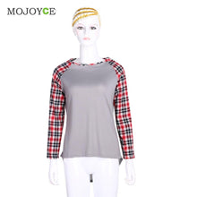 Casual Round Neck T Shirt Women Tops Plaids Check Blusa Long Sleeve T Shirt Plus Size 1STL ELY