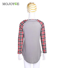 Casual Round Neck T Shirt Women Tops Plaids Check Blusa Long Sleeve T Shirt Plus Size 1STL ELY