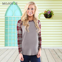 Casual Round Neck T Shirt Women Tops Plaids Check Blusa Long Sleeve T Shirt Plus Size 1STL ELY