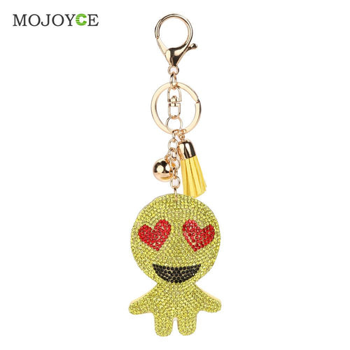 Charm Rhinestone Leather Emotion Tassel Pendant Bag Car Keychain christmas Gift Keychains Jewelry ELY