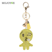 Charm Rhinestone Leather Emotion Tassel Pendant Bag Car Keychain christmas Gift Keychains Jewelry ELY